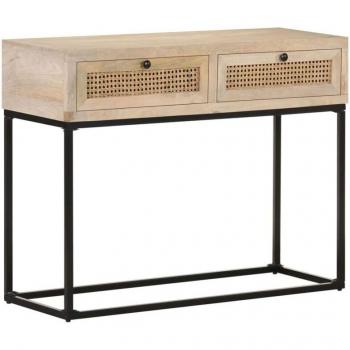 Table console entrée bois de manguier, tiroirs pratiques, dimensions 100x35x76 cm – finition canne