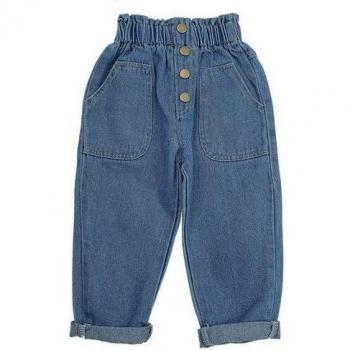 Jeans Niña Otoñal, Cintura Alta, Botones Bonitos