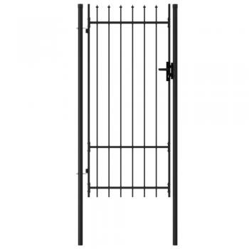 VidaXL Cancela de valla con una puerta y puntas acero negro 1x2 m