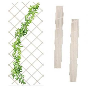 Set de 3 Soportes de Madera para Plantas Trepadoras, Guías Plegables, 180x90 cm, Jardín, Balcón, Blanco
