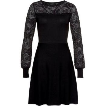 Melrose Strickkleid Mini-Länge, Spitzen-Einsatz – Schwarzes Damen-Kleid für besondere Anlässe