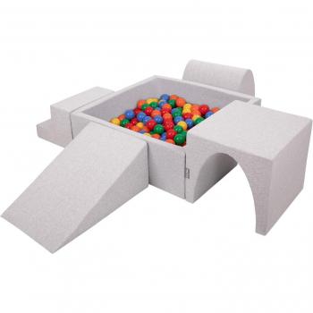KiddyMoon area giochi per bambini con piscina di palline quadrata (300 palline 7 cm), grigio chiaro: giallo/verde/blu/rosso/arancione