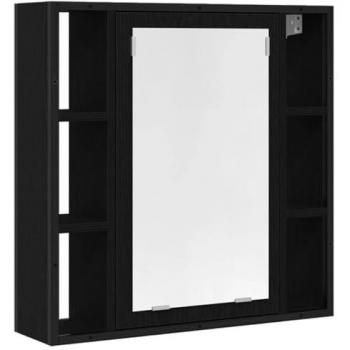 Engineered Wood Black Oak Bathroom Mirror Cabinet – 60 × 16 × 60 cm