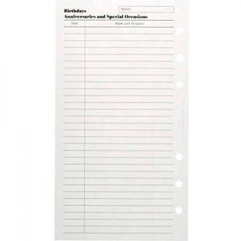 Filofax Personal size Birthdays Anniversaries & Special Occasions Refill 132608