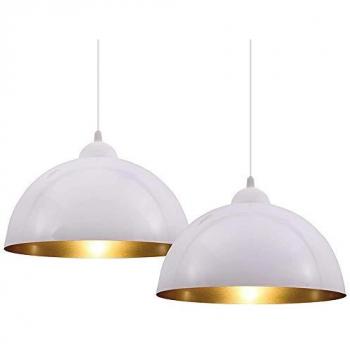 Set 2 Lampade Sospensione Design Industriale Metallo Bianco e Oro