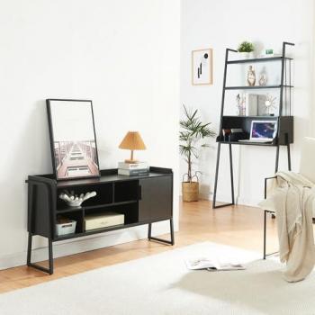 Mobile TV + Scrivania Storfjord con ripiano in alto – Nero