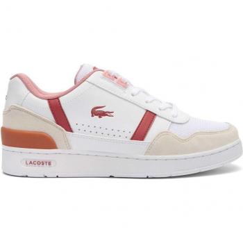 Lacoste Kids’ T‑Clip Sneakers – White with Pink Accents – UK 5.5