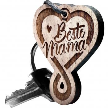 SchenkYOU® Handgefertigter Schlüsselanhänger Herz aus Nussbaum – Beste Mama