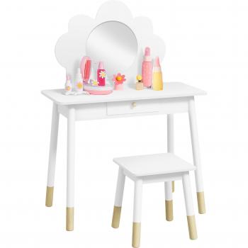 White Cloud Kids Dressing Table from Aiyaplay with Mirror, Drawer & Stool