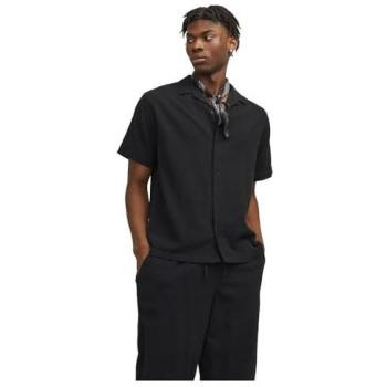 JACK & JONES Men's Jorluke Crinkle Resort Casual Shirt Black XXL