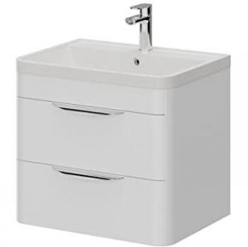 Gloss White 600mm Oslo Wall Mounted Vanity Unit with 2 Drawers and Polymarble Basin