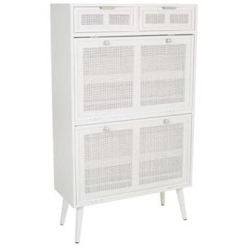 Mueble zapatero de madera y rejilla en blanco