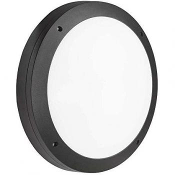 LED 18W Knightsbridge Round Bulkhead (CCT) – Black, 230V, IP65, Dual Daylight/Emergency Sensor