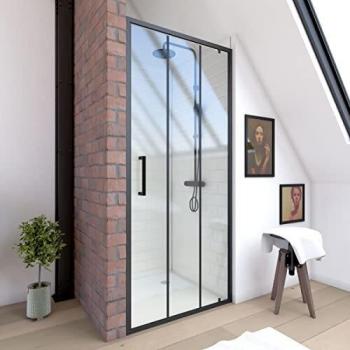 Parete Doccia Stile Metallico 80x200 – Vetro 6 mm, Profilo Nera