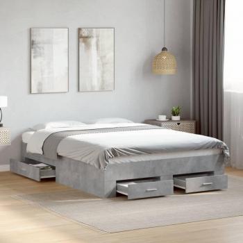 Vidaxl Bed Frame (Double), Concrete Grey, with Drawers (135 x 190 cm)