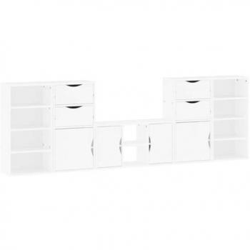 Mueble multimedia ODDA 5‑unidades, acabados blancos y pino natural