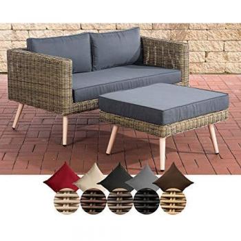 CLP Gartenmöbelset MOLDE 2er Sofa mit Fußhocker I Polyrattan I Loungeset I 5mm Rattandicke, Farbe: eisengrau, Sitzhöhe: 40 cm