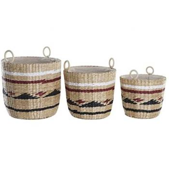 Set di Cestini Fibra di Poliestere Dkd Home Decor, Design Coloniale (38×38×36 cm)
