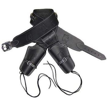 Mochila Dupla AMONT 29‑2001 Couro Preto, Cavalo em Relva, 24 Balas .45