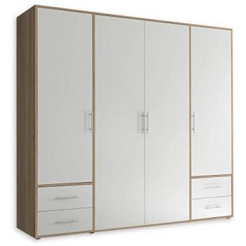 Kleiderschrank Valencia 4-türig in Weiß und Sonoma Eiche, B/H/T: 206 cm x 195 cm x 60 cm
