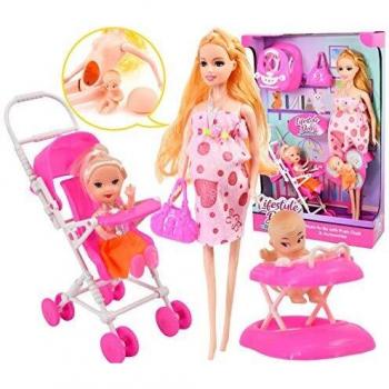 Family Life Dolls – 11 Pregnant Mother, Stroller Daughter, Walker Infant