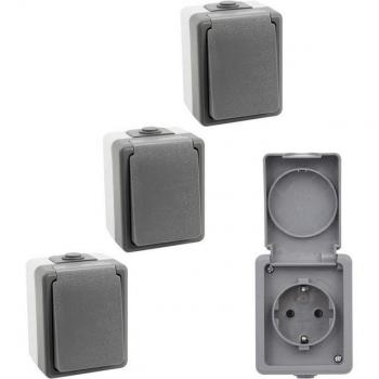 ETT Feuchtraum Steckdose 4er Set grau