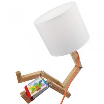 Lámpara de Mesa de Dormitorio Madera y Textil E27