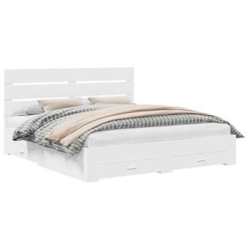 180 × 200 cm White Engineered Wood Bed Frame with Drawer – vidaXL