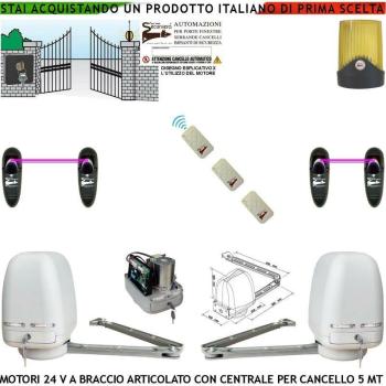 Kit Automatismo Cancello 24V: Motore Braccio, Centrale 220/24V, Selettore Faro, Fotocellule