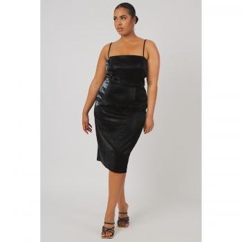 Curve Snakeskin Pu Square Neck Midi Dress Black UK 22