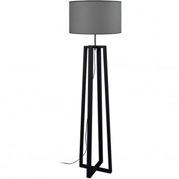Lampadaire colonne MANON N en bois noir avec abat-jour gris