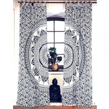 Guru-Shop Handbedruckte Vorhänge, Gardine (1 Paar) mit Schlaufen, Boho Ethno Stil Vorhang, Mandala Muster