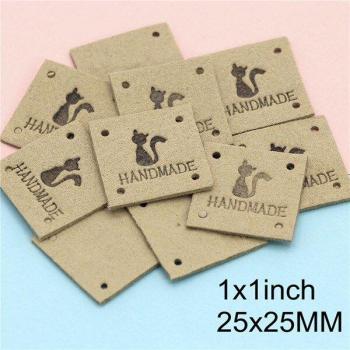 Étiquettes en cuir de chat, 20 pièces, 25x25mm, accessoires tricotés