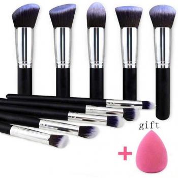 Pinceaux Maquillage 10‑PIÈCES – Fond de Teint, Poudre et Fard à Paupières
