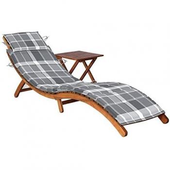 Chaise Longue de Jardin en Bois d'Acacia avec Table et Coussin