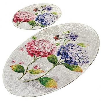 Lot de 2 tapis de bain FLORES en lilas et rose