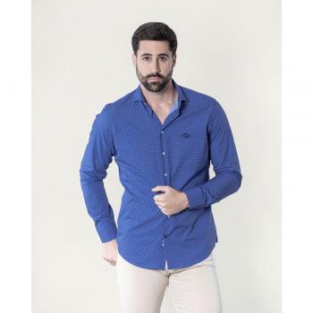 Camisa de hombre de popelín estampado en azul marino con corte slim
