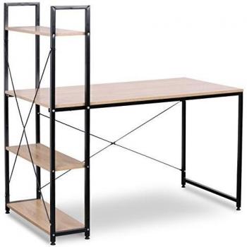 Bureau d'ordinateur en bois et acier avec étagère