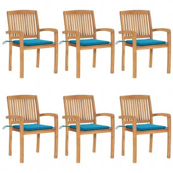 Chaises d’extérieur empilables Teck 6x, coussins fournis