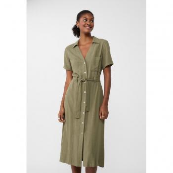 Midi-Hemdkleid in Khaki mit Leinenanteil S