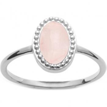 Silberring 'Kléopatra' 10x7 mm mit rhodiniertem Silber und Rosenquarz