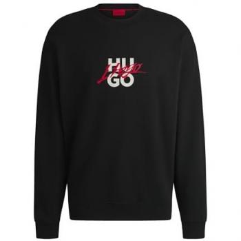Sudadera HUGO Dlogonty Manga Larga Hombre Negro con detalles en rojo y blanco, talla M