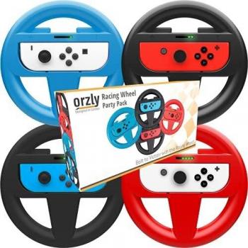 Orzly Mario Kart Steering Wheels Pack (2x Black, 1 x Blue, 1 x Red)