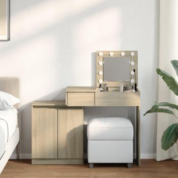 VidaXL Lighted Dressing Table Sonoma Oak 115x37x110.5 cm