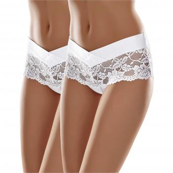 Merry Style Damen Hot Pants Hipster mit Spitze MSGAB155 (Weiß, 2 Stück, Größe M)