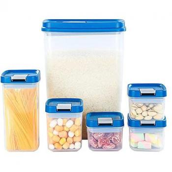 Juego de 6 recipientes herméticos para alimentos Joybos con tapa azul Lid-Lock, distintos tamaños y capacidad