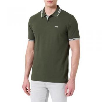 Boss Green Polo Shirt, Men's Short Sleeve, Contrast Tips – Size M – Blue‑Green Blend
