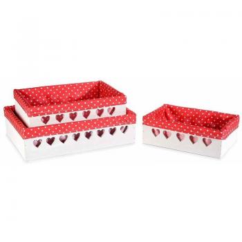 Cestini in Legno Bianco con Cuori e Fodera Rossa a Pois