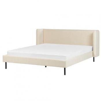 Beige Samt Bettgestell mit Lattenrost und Ohrensessel-Kopfteil 160 x 200 cm schwarze Beine