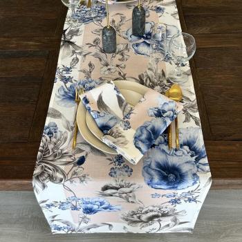 Tapis de couloir bleu gris à motifs floraux